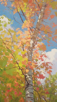 Autumn landscape painting vegetation.