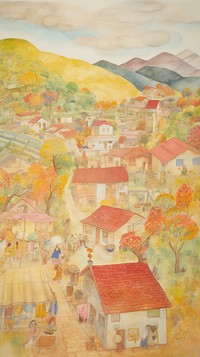 Village in Italy painting illustrated drawing.