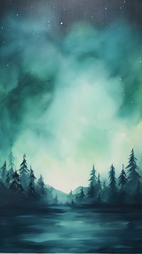  Northern Lights painting landscape nature. AI generated Image by rawpixel.