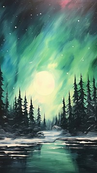  Northern Lights painting outdoors nature. AI generated Image by rawpixel.