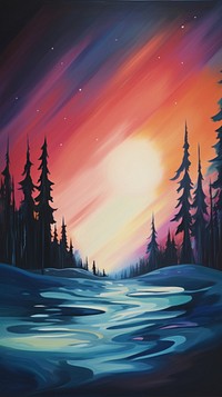  Northern Lights painting landscape outdoors. AI generated Image by rawpixel.