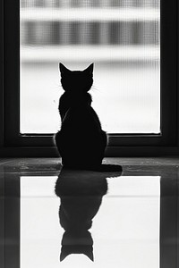 Silhouette Black and white isolate cat sitting at the window animal mammal black.