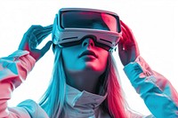 Woman wearing VR glasses with costume futuristic style photography portrait adult.