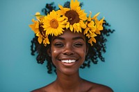 Young african american woman flower sunflower adult.
