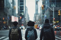 Black people walking adult light city.