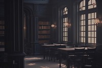 Dark academia publication furniture library.