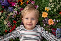 Happy baby in the garden photography portrait outdoors.