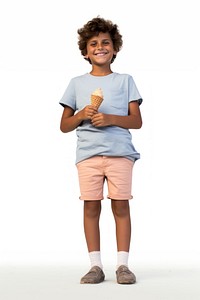A boy holding an ice cream cone footwear standing t-shirt. AI generated Image by rawpixel.