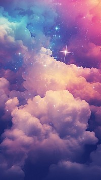 Cloud with rainbow and glitter purple outdoors nature.