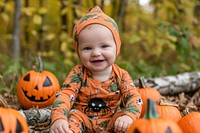 Happy kid spooky halloween face baby.