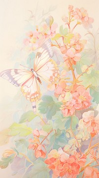 Cute butterfly in garden painting pattern drawing.