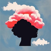 Silhouette shape of a women with a single flower and cloud nature art sky. AI generated Image by rawpixel.