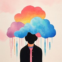 Man with cloud and rainbow on his head art silhouette painting. AI generated Image by rawpixel.