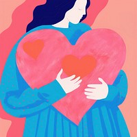 Young woman embraces a big red heart adult love blue. AI generated Image by rawpixel.