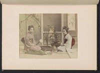 Twee bloemschikkende vrouwen in een interieur (c. 1887 - in or before 1897) by anonymous and anonymous