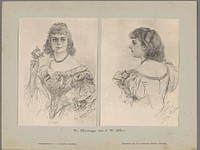 Twee fotoreproducties van tekeningen, voorstellende portretten van een actrice in kostuum (in or after 1889 - in or before 1890) by F A Dahlström and Christian Wilhelm Allers