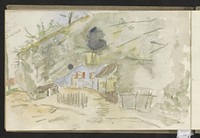 Huis en schuur aan de voet van een heuvel (c. 1896) by jonkheer Johannes Ludovicus Paulus Bosch van Drakestein