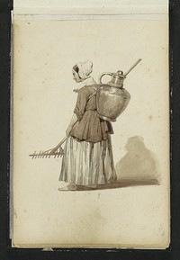 Boerin met een kan een een hark (c. 1846 - c. 1882) by Cornelis Springer