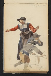 Vrouw achter twee jongens (c. 1846 - c. 1882) by Cornelis Springer and Johannes Lingelbach