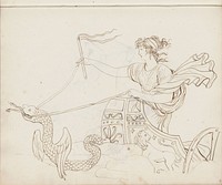 Vrouw in een strijdwagen getrokken door een gevleugelde slang (1813) by Catharina Kemper and jonkvrouw Elisabeth Kemper