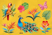 Tropical paper craft design element set