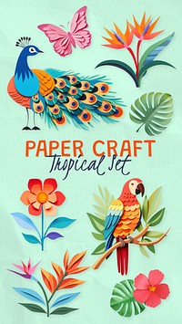 Tropical paper craft design element set