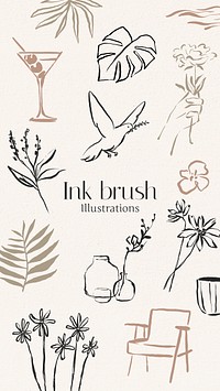 Ink brush illustration design element set