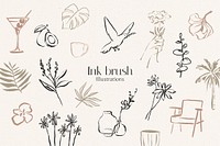 Ink brush illustration design element set
