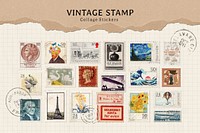 Vintage stamp collage sticker design element set