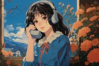 Japanese anime girl headphones painting headset.