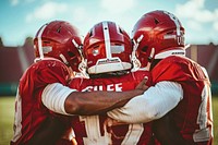 American football team hugging teamwork helmet sports.
