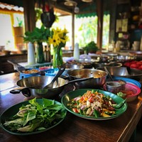 Workshop cookinh Thai food in Thailand salad plate meal.
