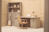 3d scene of office room furniture chair table.