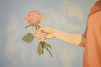 Hand holding red rose painting art flower. AI generated Image by rawpixel.