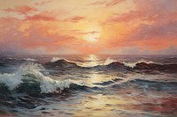 Sunset on sea painting landscape outdoors.