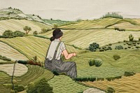 Woman siting on hill art agriculture outdoors.