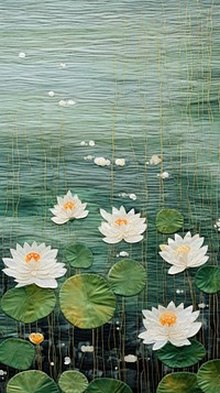 Embroidery of lotus lake outdoors nature flower.