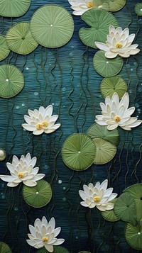 Embroidery of lotus lake outdoors flower plant.