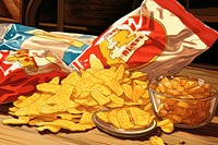 Close up of a bag of chips snack food bowl.