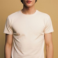 Men wear cream t shirt t-shirt midsection undershirt.