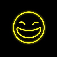 Laugh face emoji icon neon yellow night.