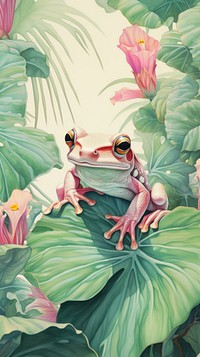 Wallpaper on frog plant leaf representation.