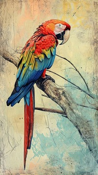 Wallpaper on macaw drawing parrot animal.