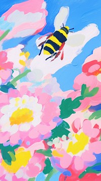 Bee with flowers painting art backgrounds.