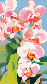 Chinese orchid painting blossom flower.