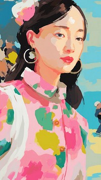 Chinese woman painting art portrait.