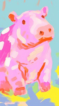Cute hippo painting abstract cartoon.