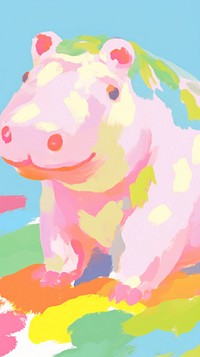 Cute hippo painting abstract cartoon.