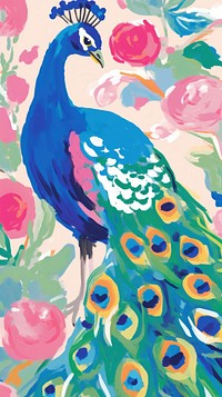 Cute peacock painting art cartoon.