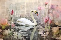 Swan in pond painting animal flower.